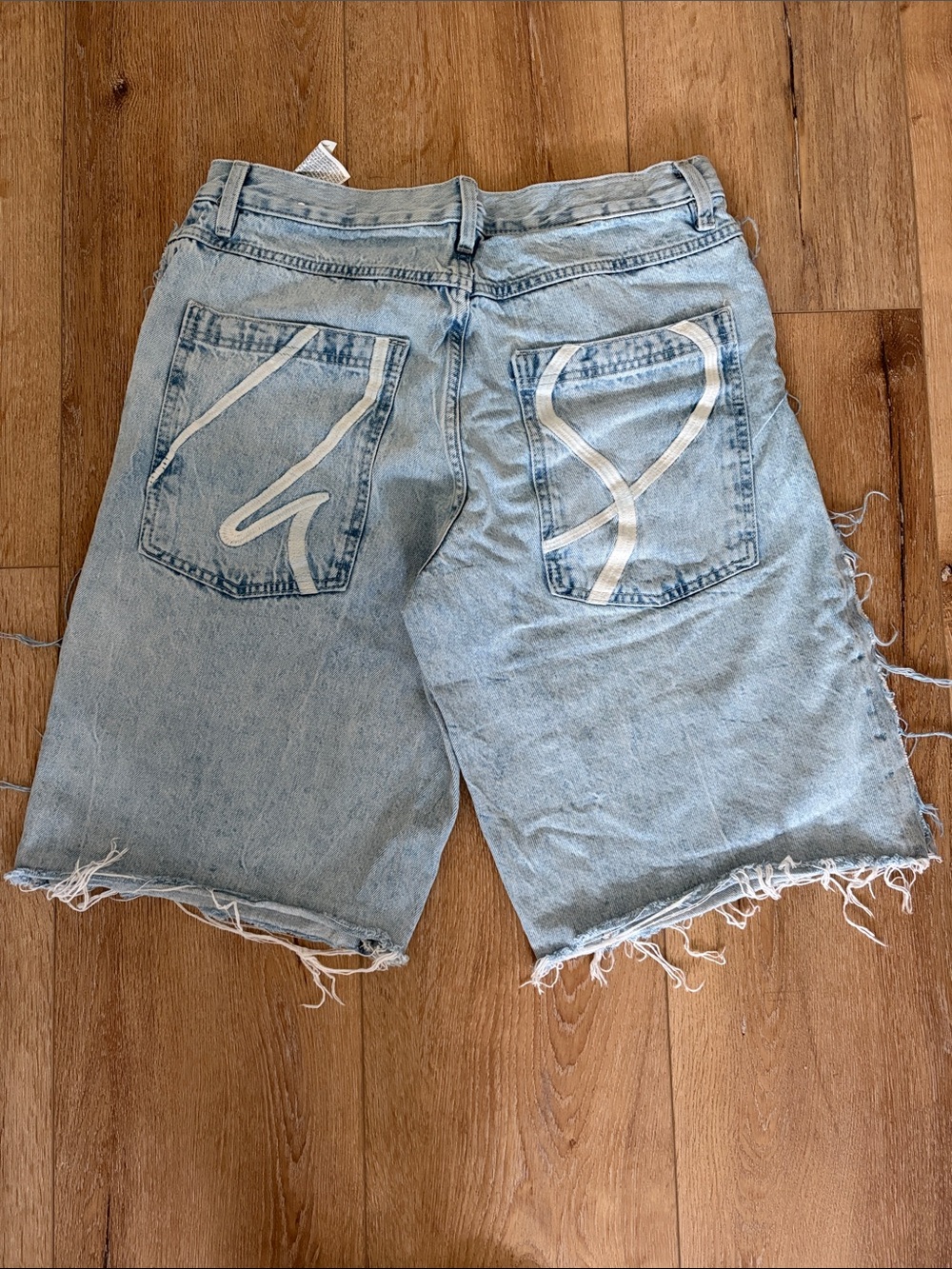 Zara Light Blue Denim Cutoff Shorts with White Pocket Accents